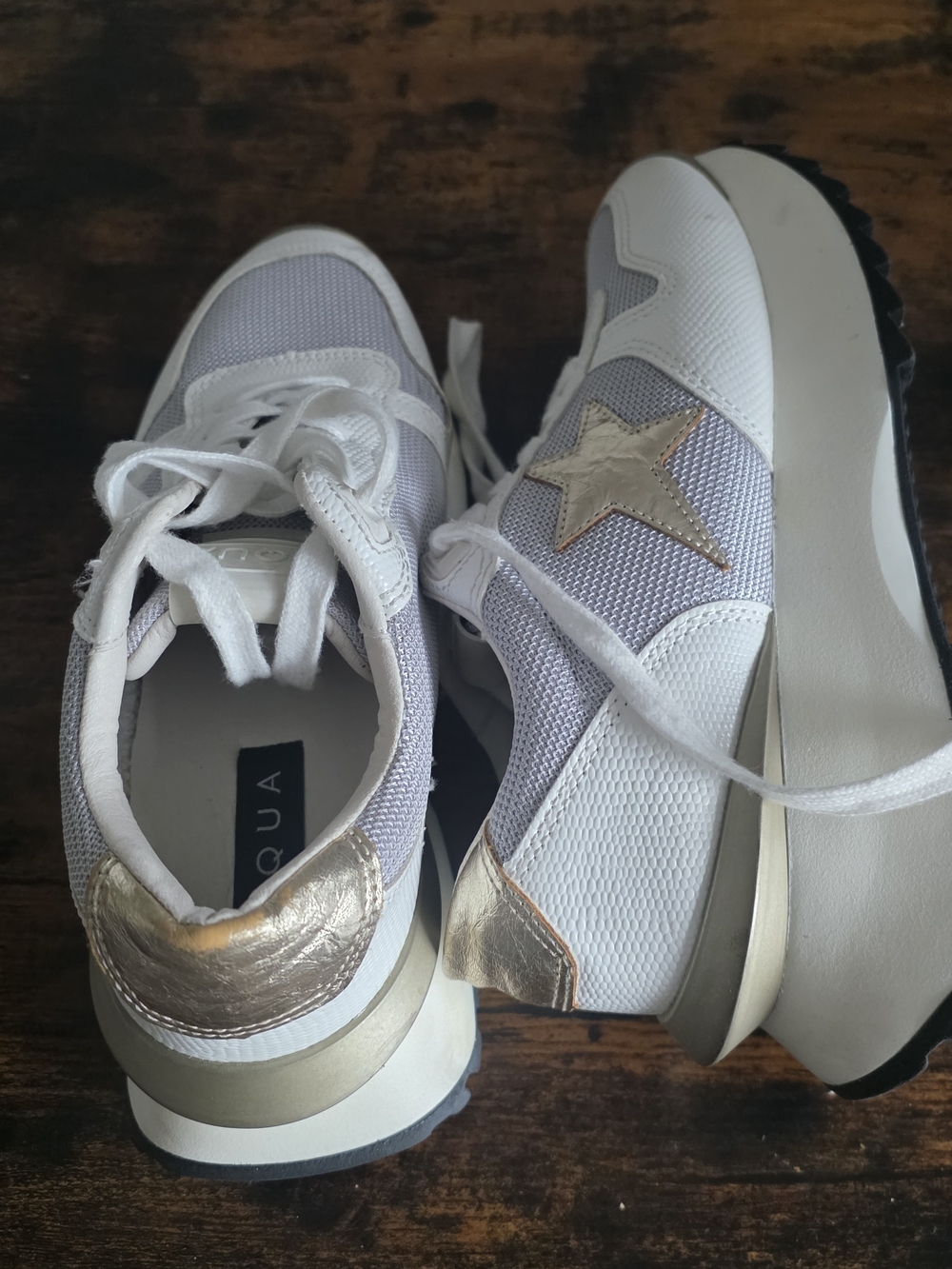 Aqua White Platform Sneakers with Metallic Gold Star